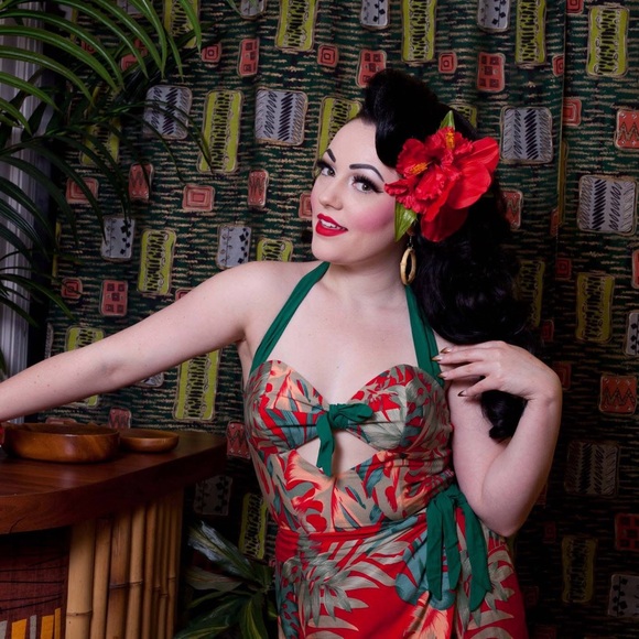 Rare Whirling Turban Vintage Reproduction Pinup Tiki Tropical Sarong Dress - Picture 3 of 8